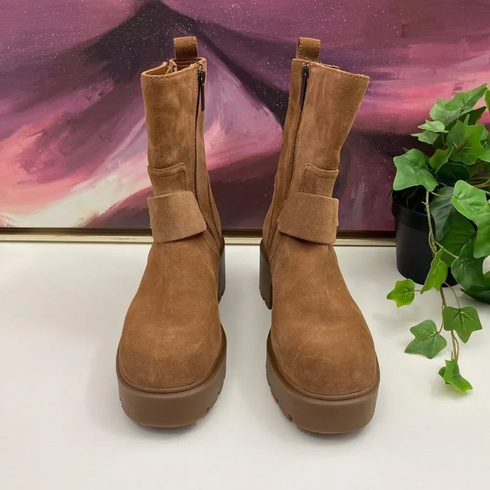 Michael Kors Womens Perry Brown Suede Leather Platform Moto Boots size 8 - Picture 6 of 10